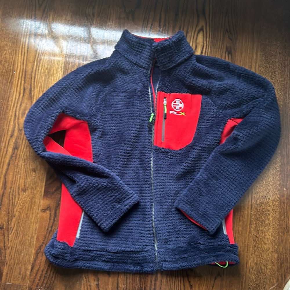 Ralph Lauren RLX Men’s fleece jacket, Navy with red accents. Size men’s M